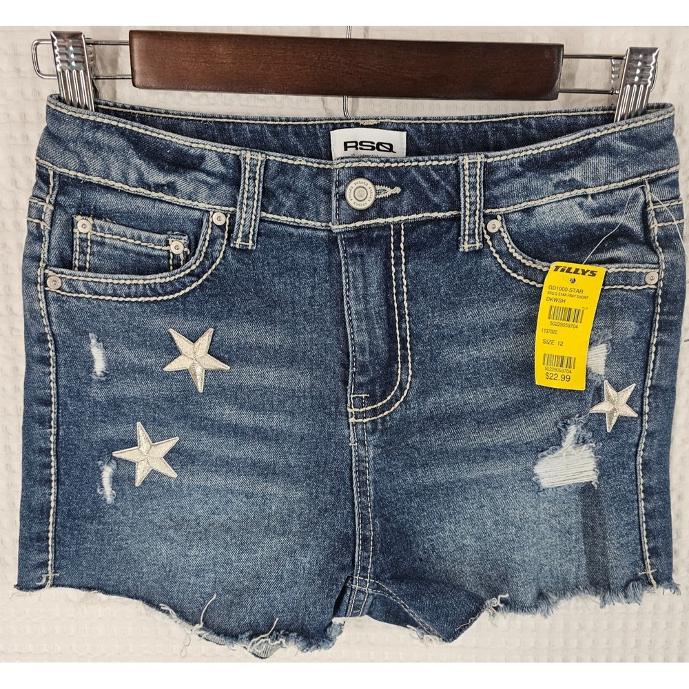 RSQ Girl Denim Shorts Size 12 Distressed Vintage High Rise Star Fray Tilly NWT